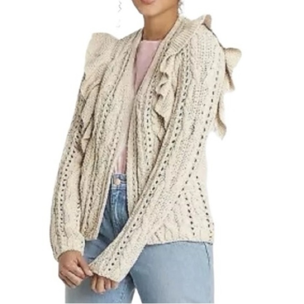Universal Thread Cream Ruffle Open-Front Cable Knit Cardigan Size L 🤍 - Picture 4 of 15